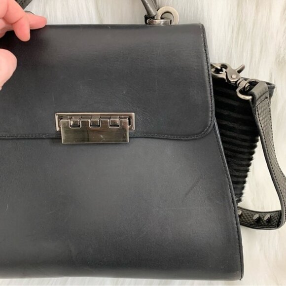 Zac Posen Eartha Bag Colorblock Leather Satchel Top Handle Black Grey - Picture 6 of 16
